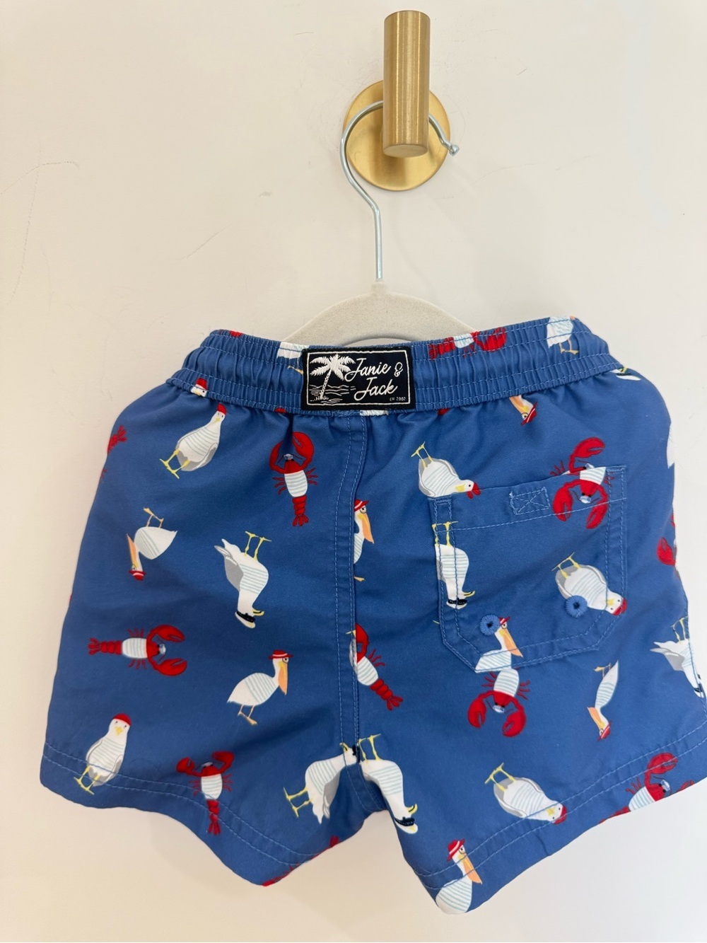 Janie & Jack Boys Blue Seagull & Lobster Print Swim Shorts - Picture 3 of 4